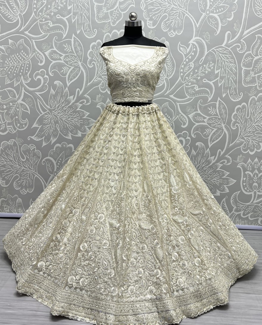 2564-yellow - Dori and Zircon Diamond Yellow Combine Designer Partywear Lehengacholi 