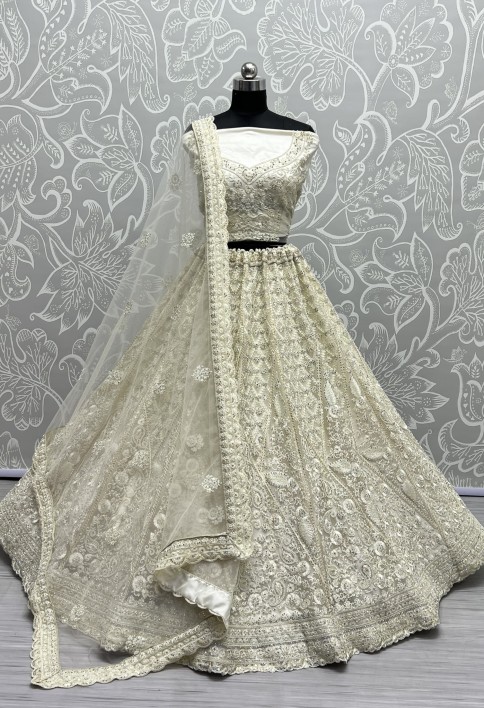 Dori and Zircon Diamond Yellow Combine Designer Partywear Lehengacholi 