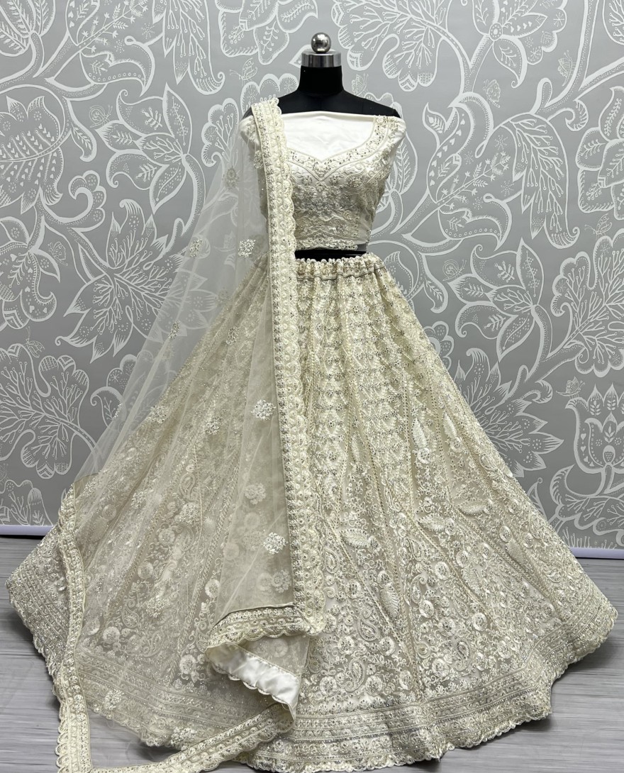 2564-yellow - Dori and Zircon Diamond Yellow Combine Designer Partywear Lehengacholi 