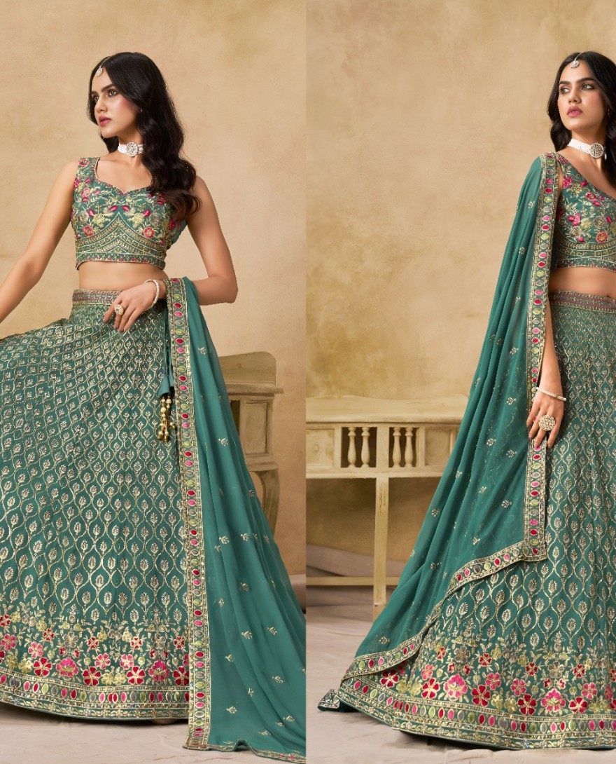 BLUE - Georgette Lehenga Choli In Sea Green