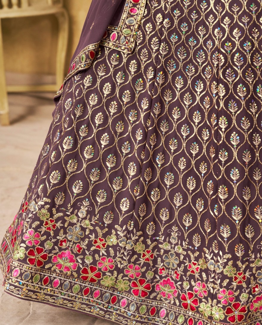 PURPLE - Embroidered, Sequins and Thread Work Georgette Lehenga Choli In Purple for Ceremonial