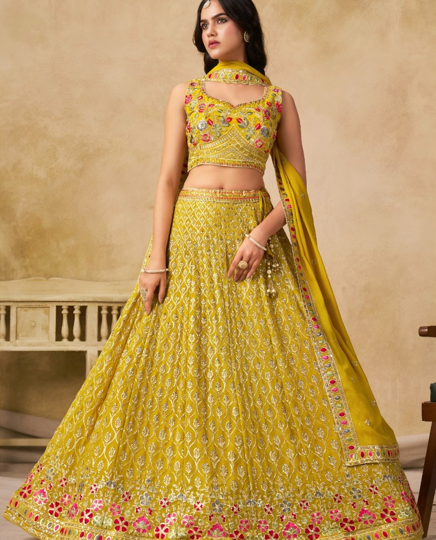YELLOW - Yellow Georgette Lehenga Choli