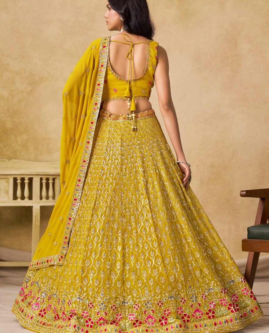 YELLOW - Yellow Georgette Lehenga Choli