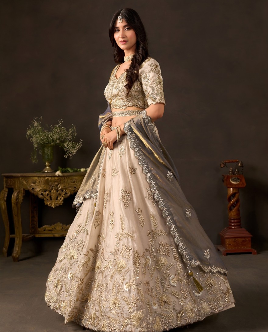 BEIGE - Antique Beige Fancy Fabric Sequin Embroidered Lehenga Choli