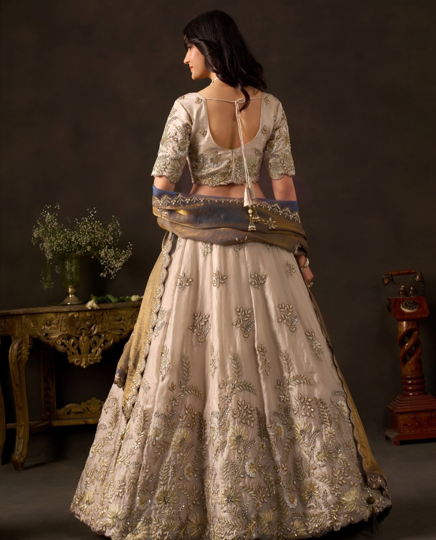 BEIGE - Antique Beige Fancy Fabric Sequin Embroidered Lehenga Choli