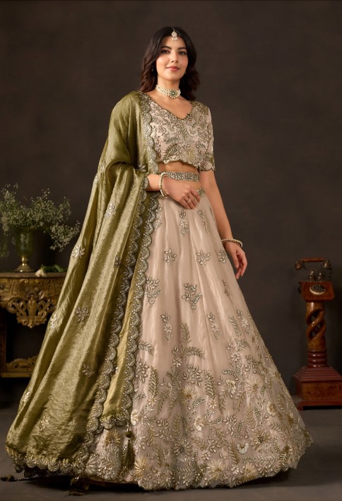 Mehndi Silk Wedding Lehenga Choli