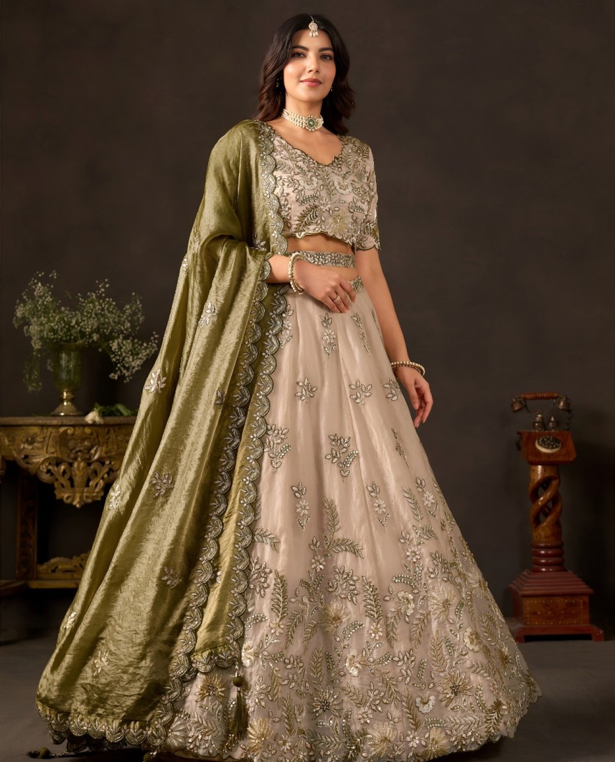 GREEN - Mehndi Silk Wedding Lehenga Choli