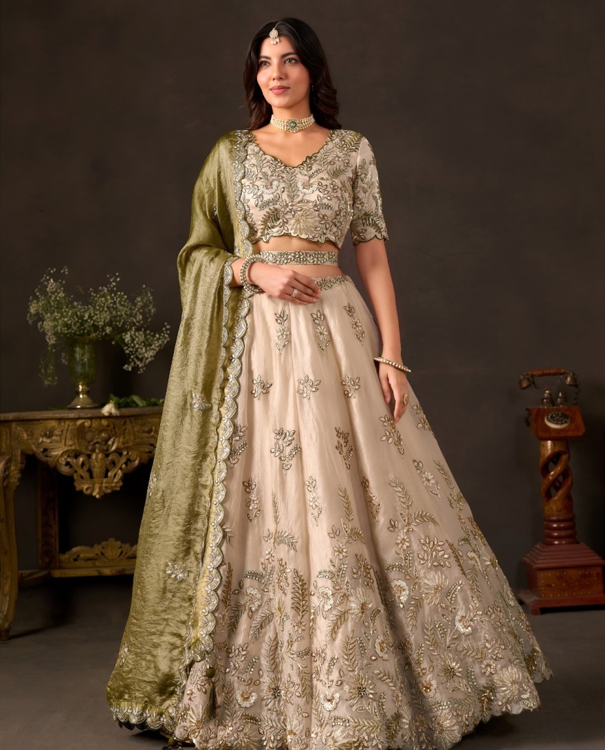 GREEN - Mehndi Silk Wedding Lehenga Choli