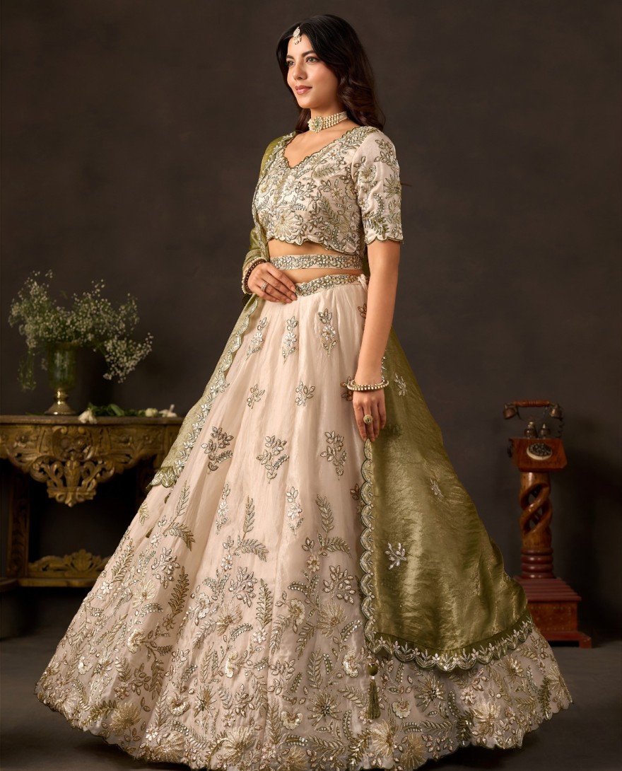 GREEN - Mehndi Silk Wedding Lehenga Choli