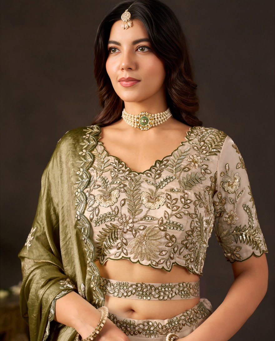 GREEN - Mehndi Silk Wedding Lehenga Choli
