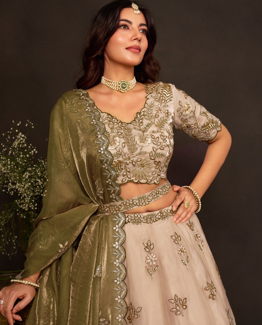 GREEN - Mehndi Silk Wedding Lehenga Choli