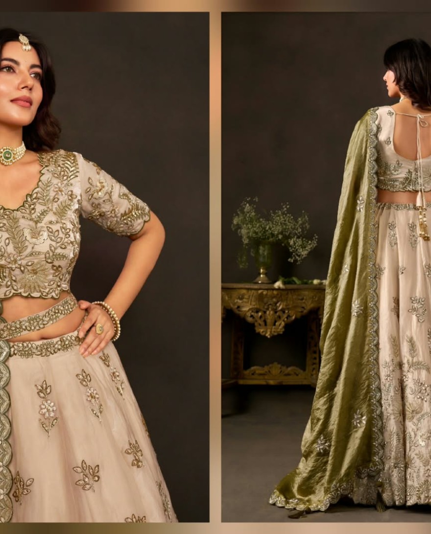 GREEN - Mehndi Silk Wedding Lehenga Choli