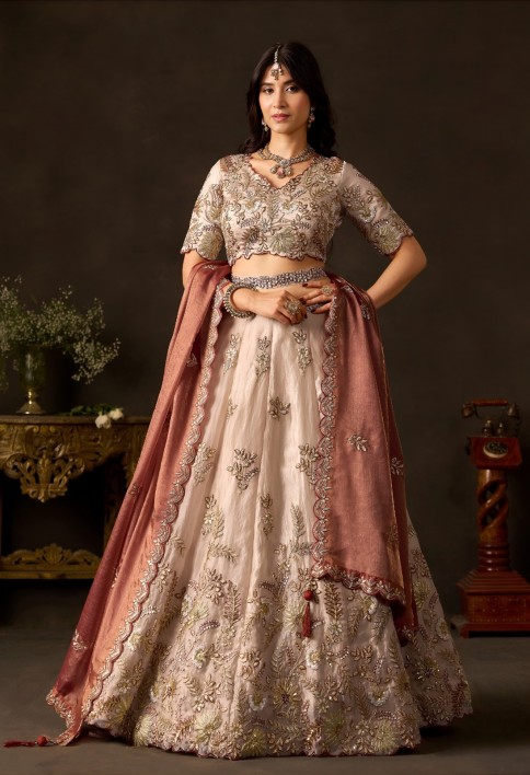Peach Silk Lehenga Choli For Wedding