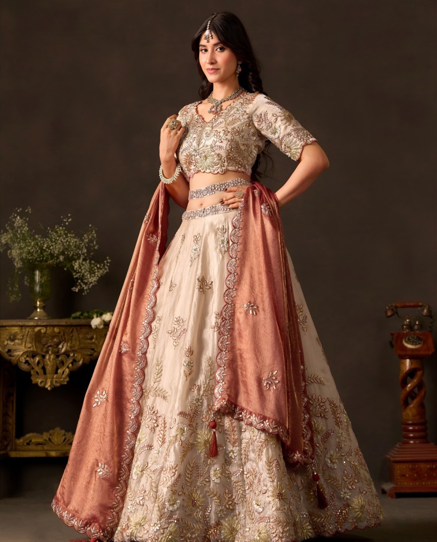 PEACH - Peach Silk Lehenga Choli For Wedding