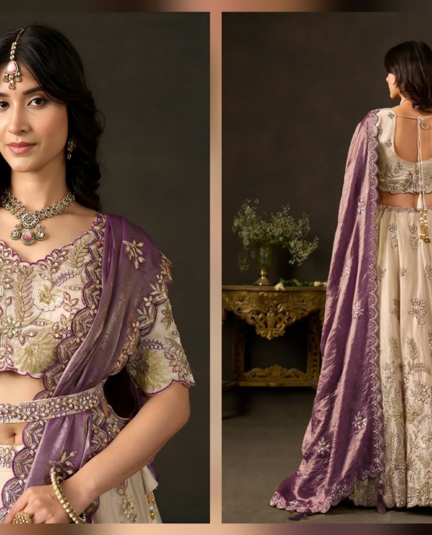 PURPLE - Purple Silk Lehenga Choli For Wedding 