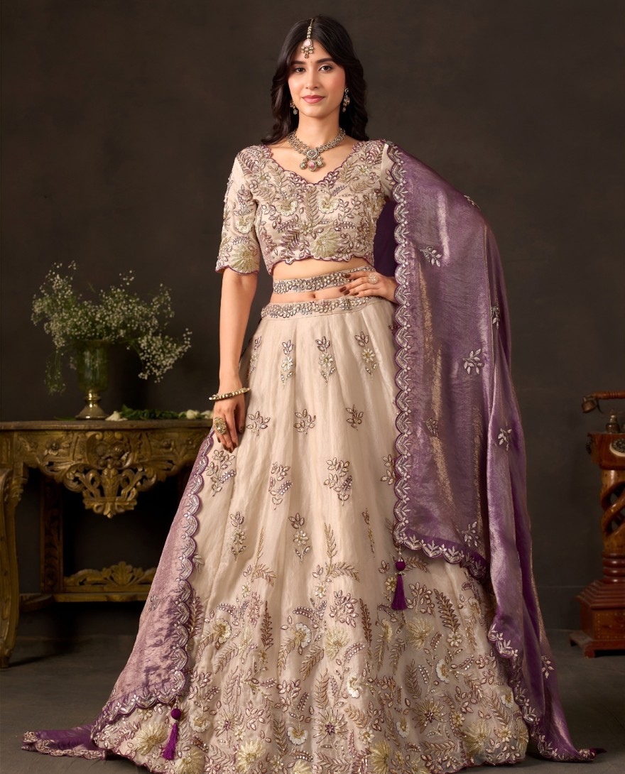 PURPLE - Purple Silk Lehenga Choli For Wedding 
