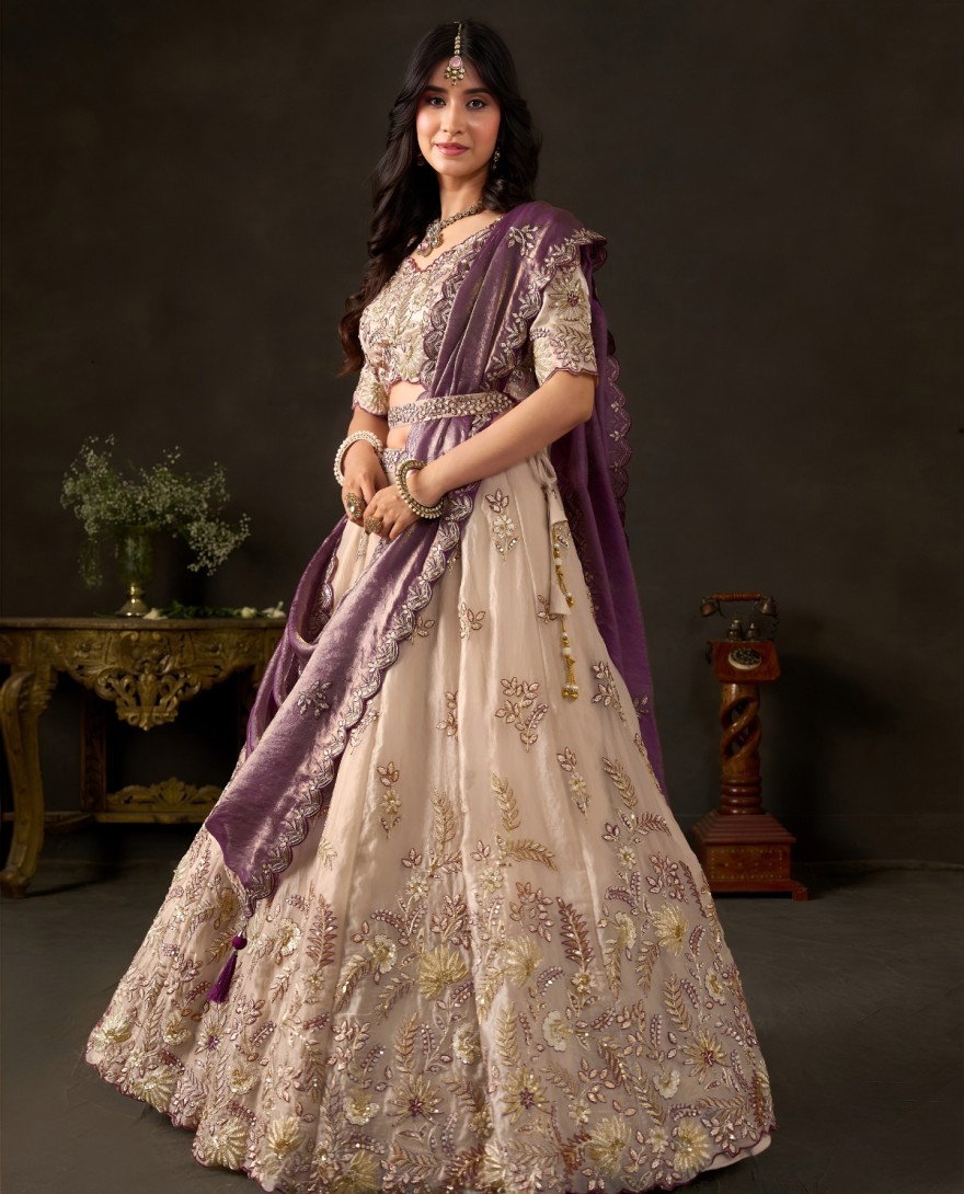 PURPLE - Purple Silk Lehenga Choli For Wedding 