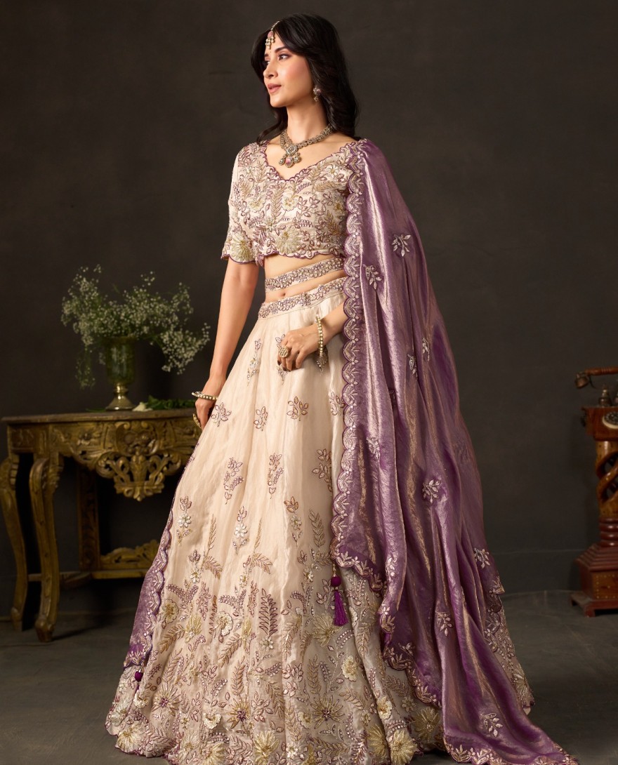 PURPLE - Purple Silk Lehenga Choli For Wedding 