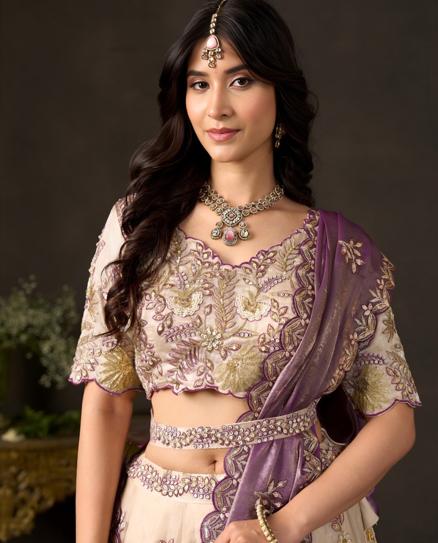 PURPLE - Purple Silk Lehenga Choli For Wedding 