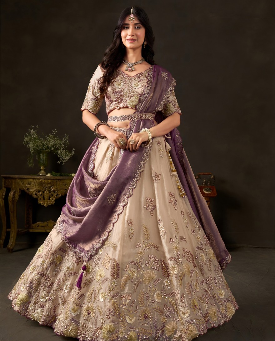 PURPLE - Purple Silk Lehenga Choli For Wedding 