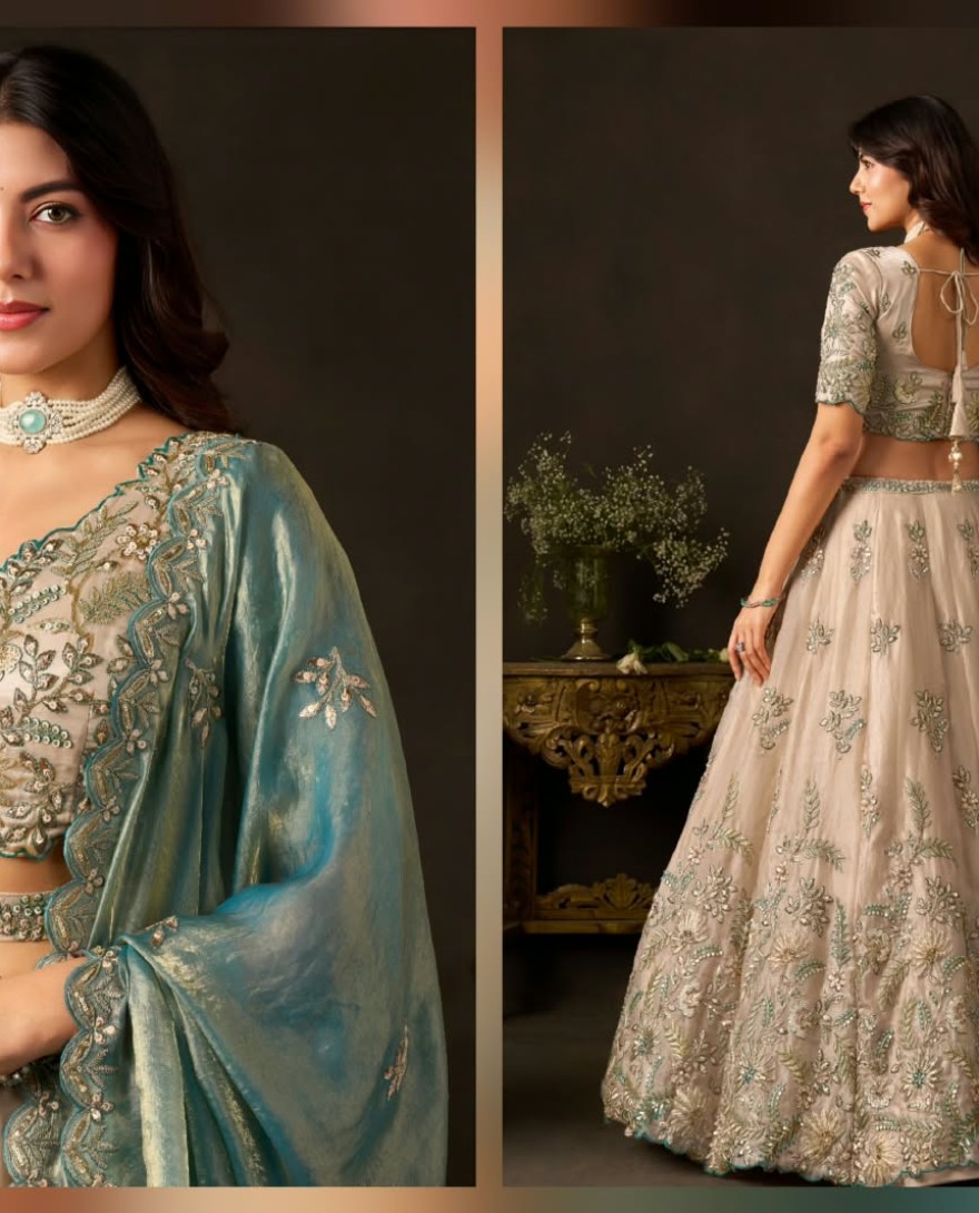 BLUE - Teal Silk Wedding Lehenga Choli 