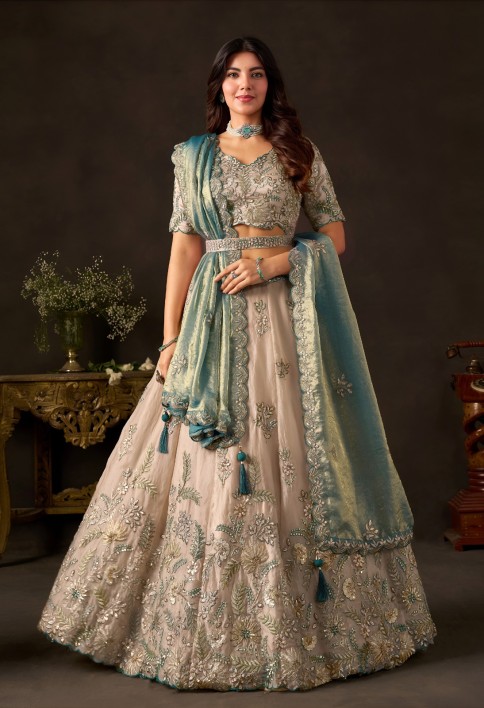 Teal Silk Wedding Lehenga Choli 