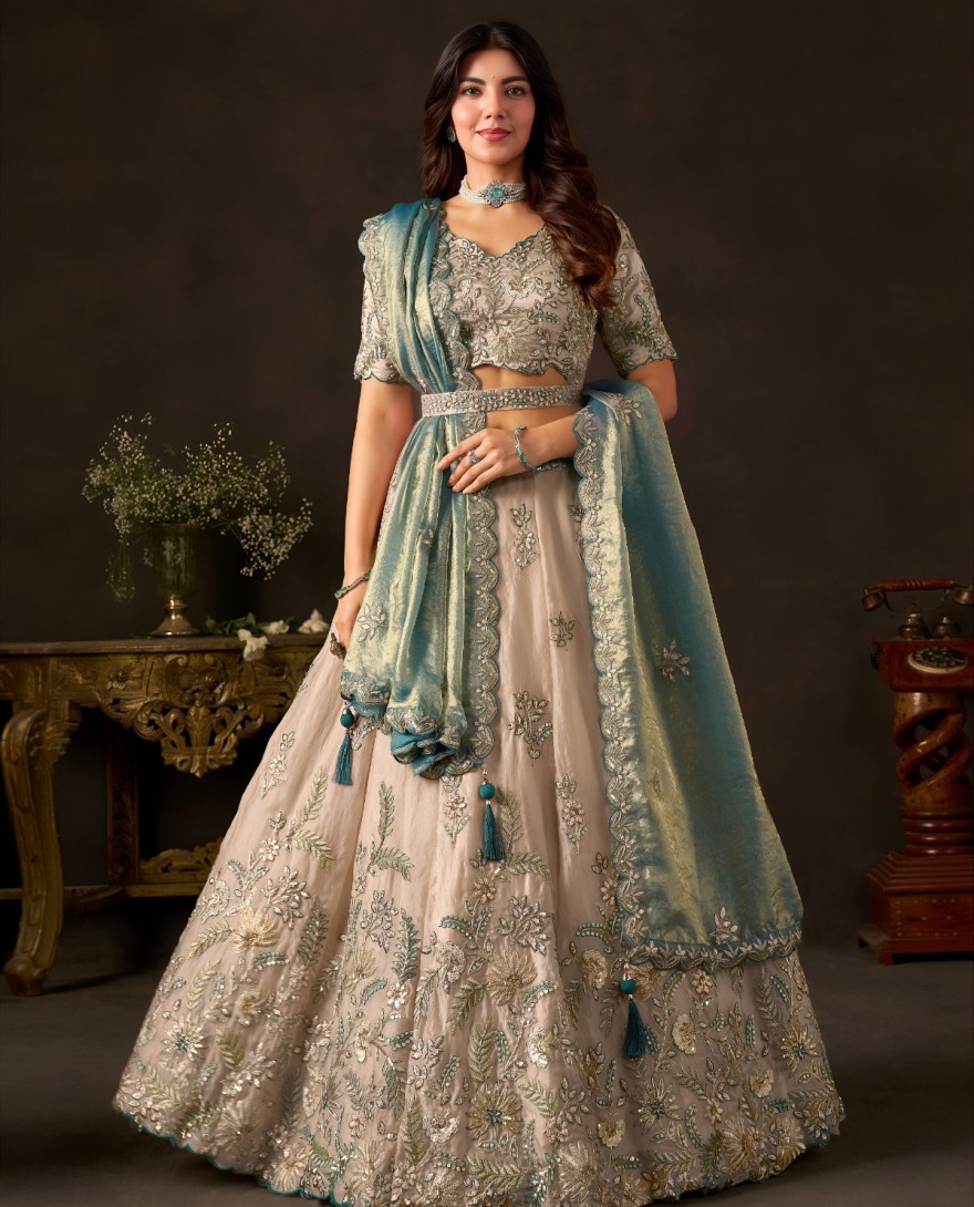 BLUE - Teal Silk Wedding Lehenga Choli 
