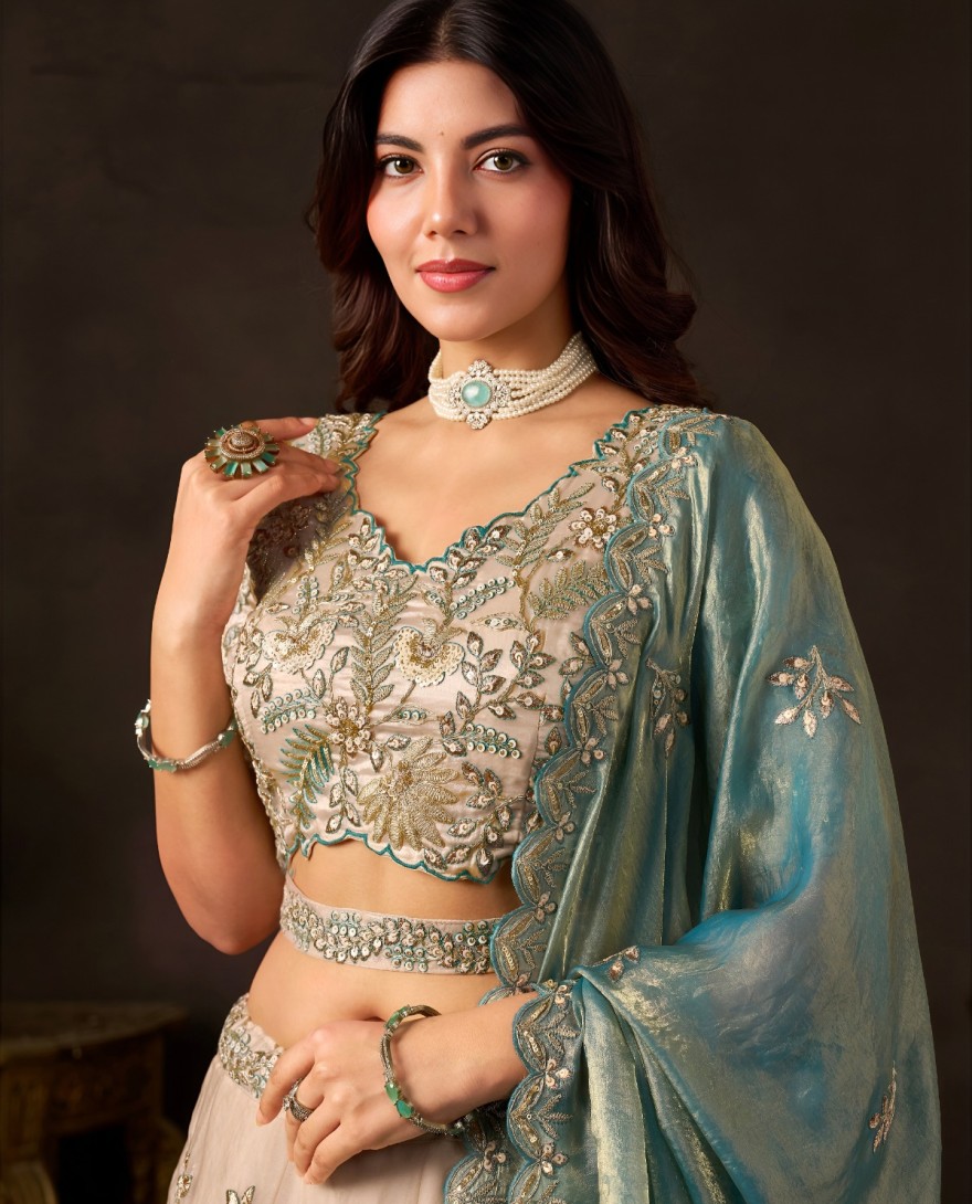 BLUE - Teal Silk Wedding Lehenga Choli 