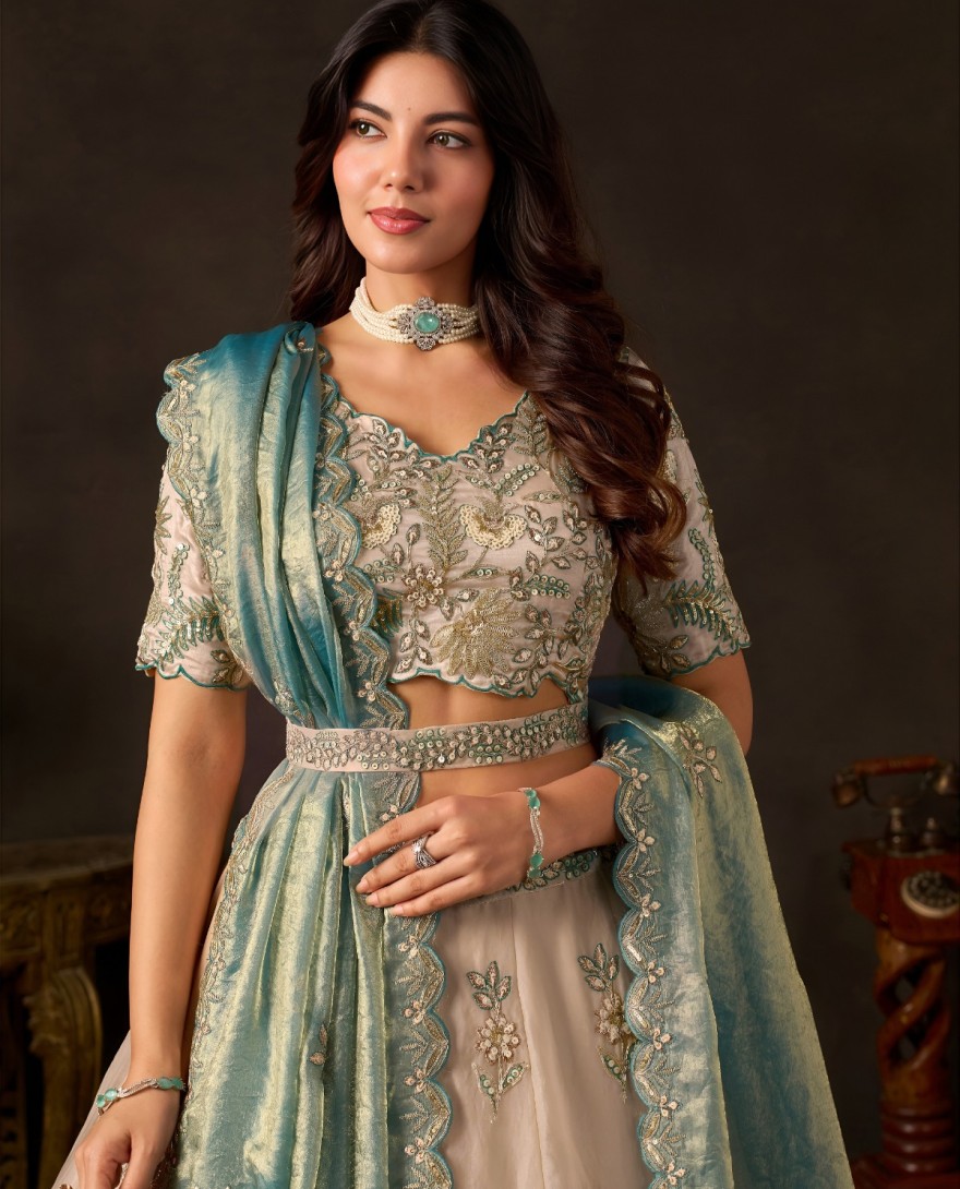 BLUE - Teal Silk Wedding Lehenga Choli 