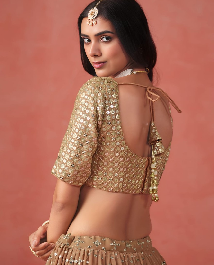 GREEN - Mehndi Sequins Zari Embroidered Work Georgette Lehenga