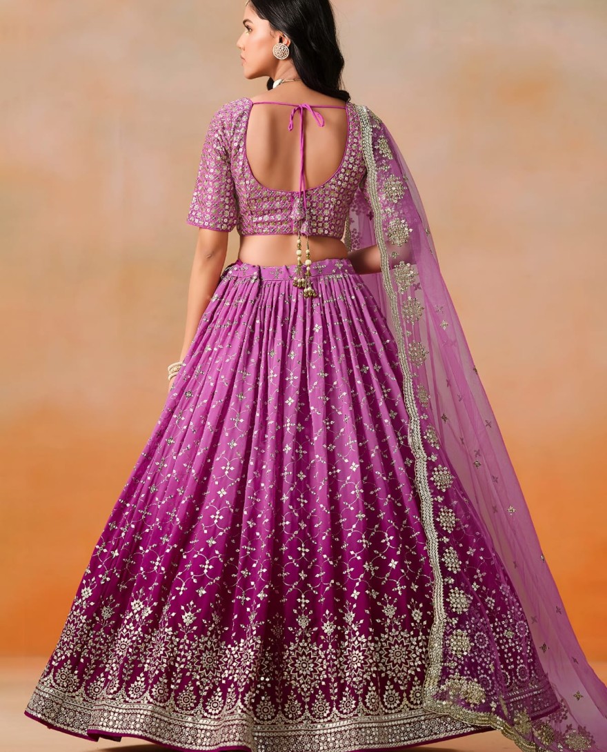 RANIPINK - Rani Pink Sequins Zari Embroidered Work Georgette Lehenga