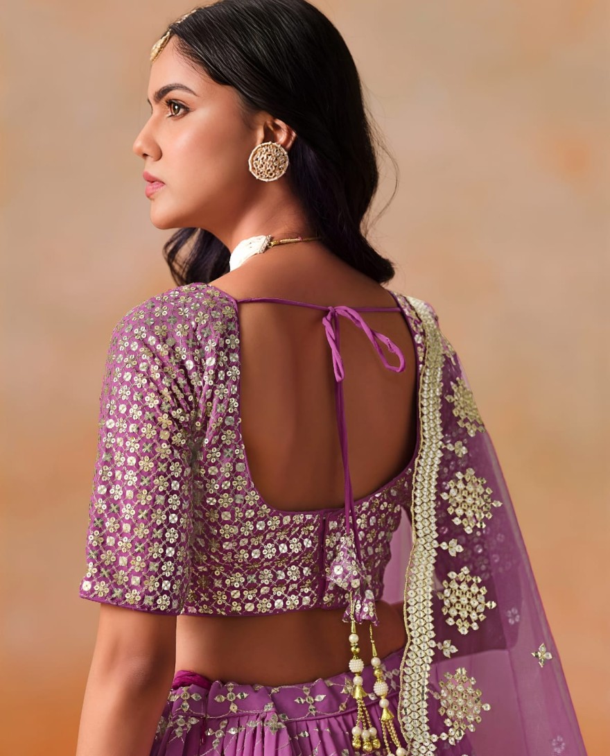 RANIPINK - Rani Pink Sequins Zari Embroidered Work Georgette Lehenga