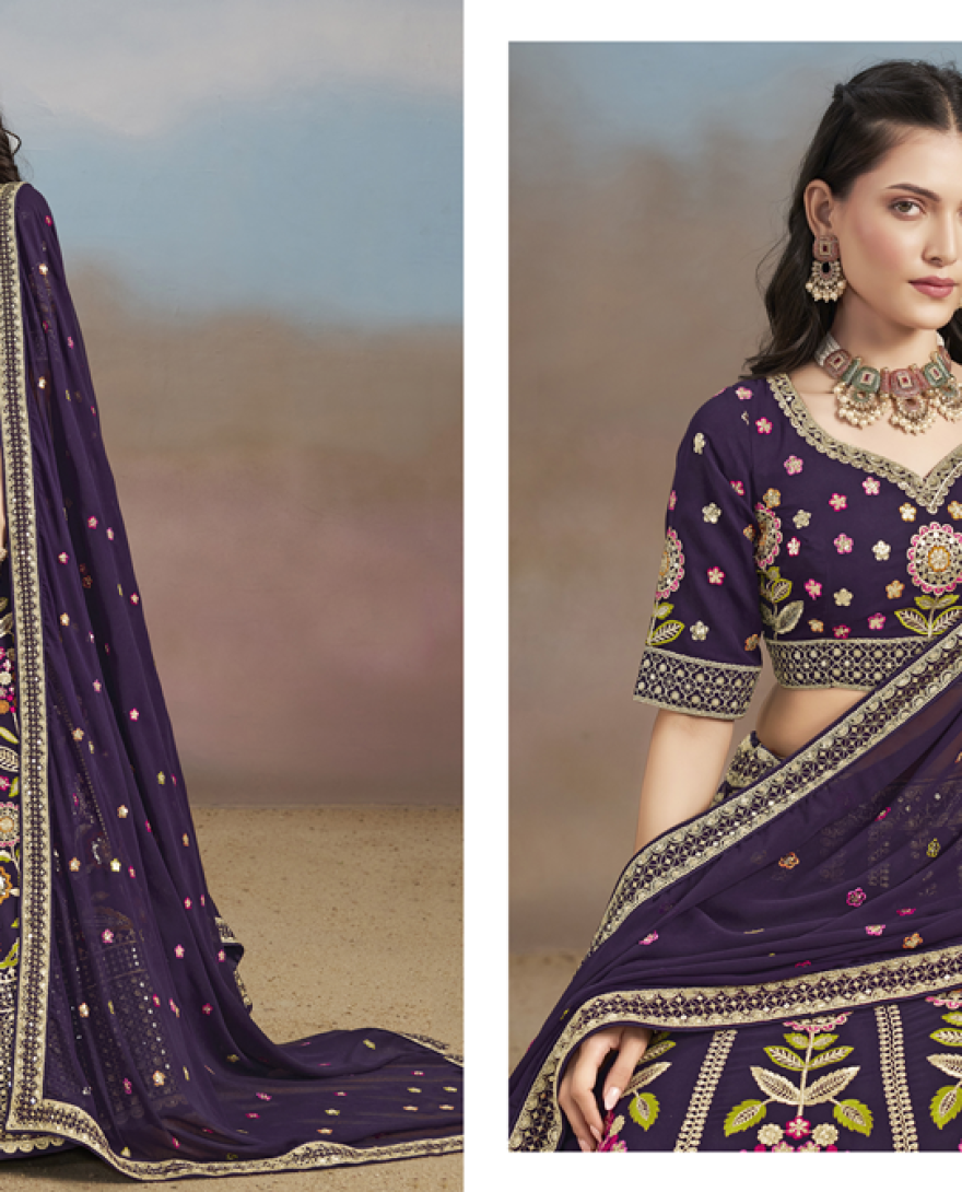 6008 - PURPLE MULTI COLOR THREADS WORK FESTIVE LEHENGA CHOLI