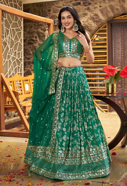 Perfervid Green Jacquard A - Line Lehenga Choli