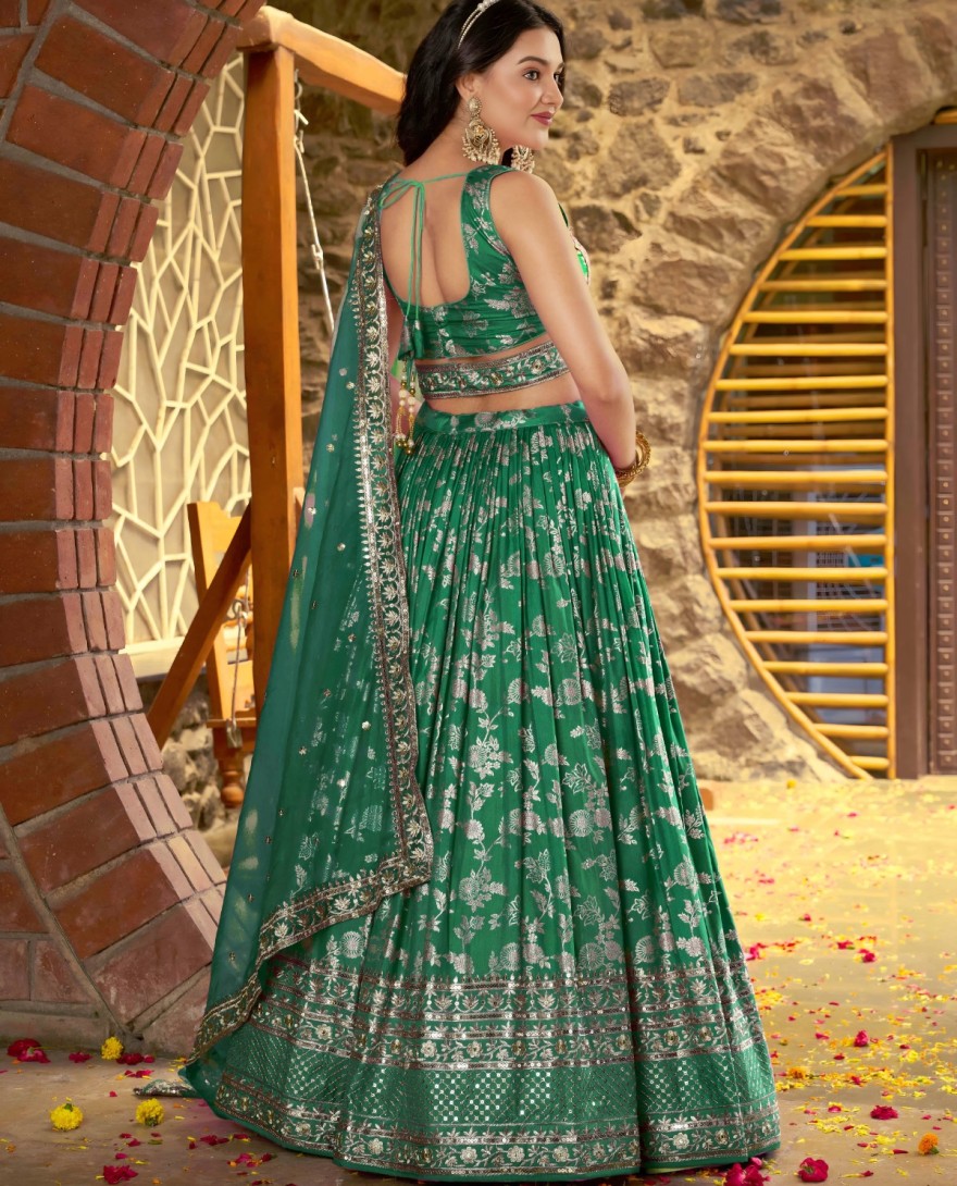 GREEN - Perfervid Green Jacquard A - Line Lehenga Choli