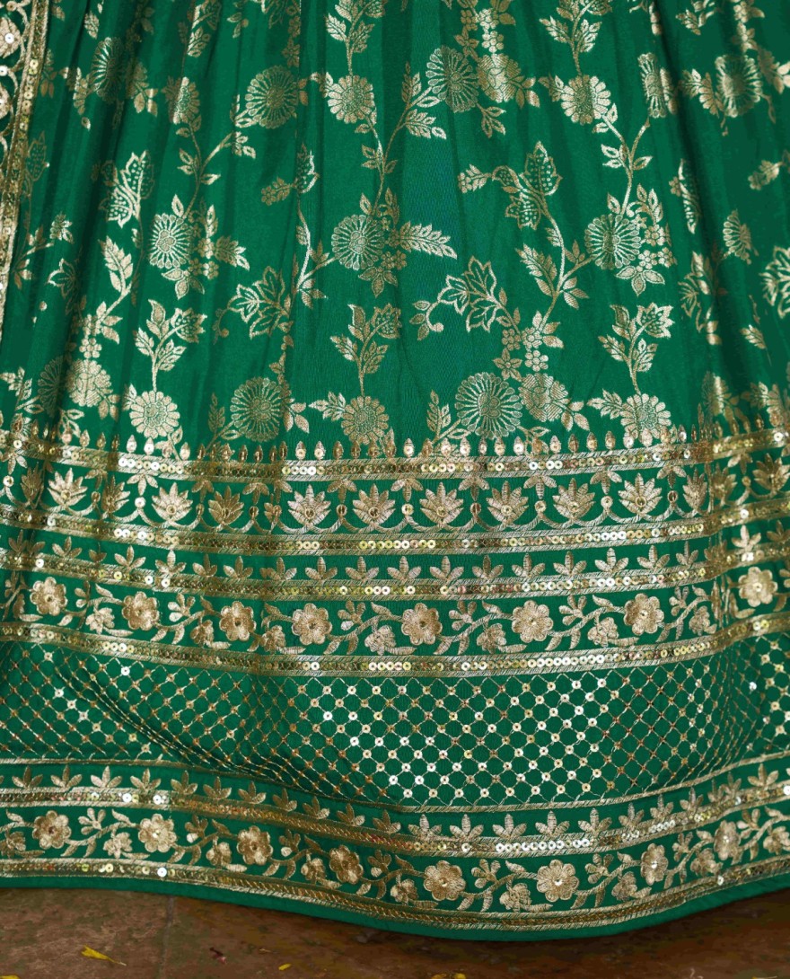 GREEN - Perfervid Green Jacquard A - Line Lehenga Choli