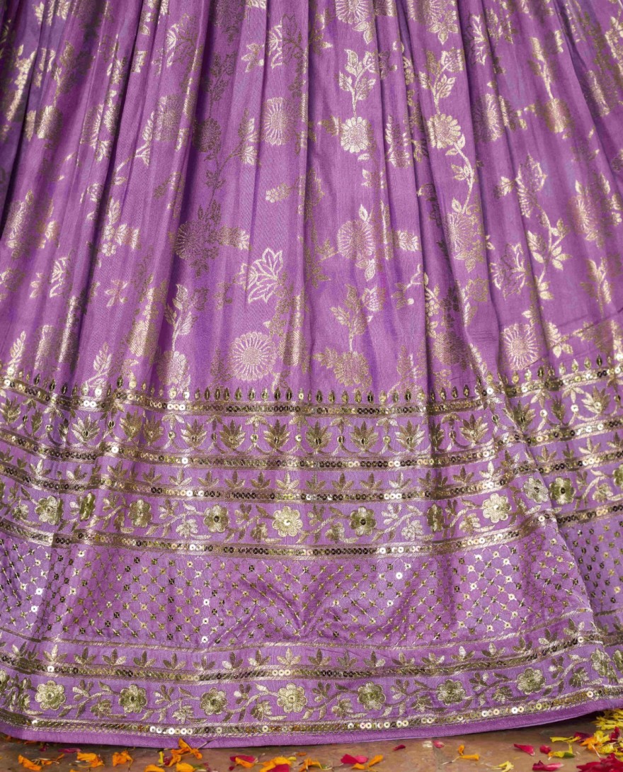 LAVENDER - Lavender Jacquard A - Line Lehenga Choli with