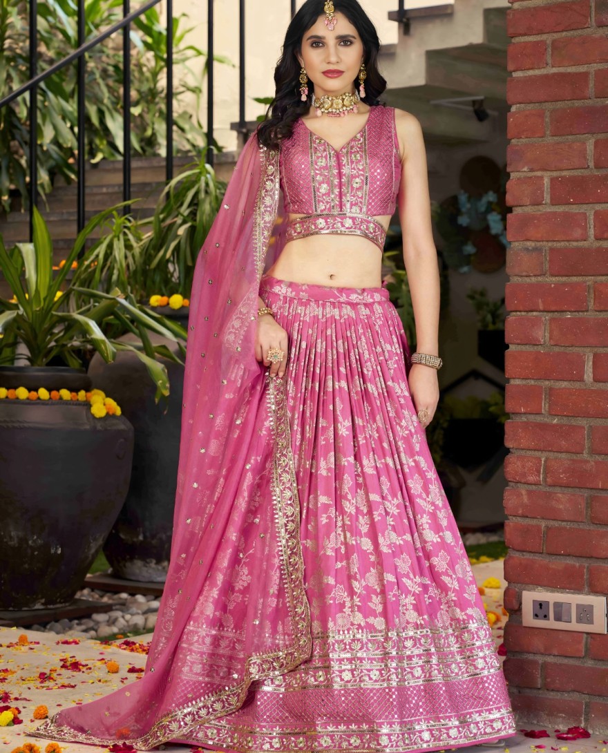 PINK - Fuchsia Jacquard Lehenga Choli