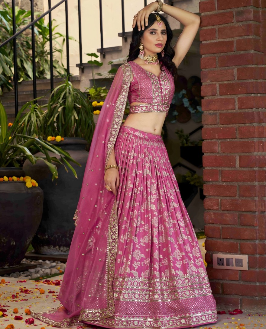 PINK - Fuchsia Jacquard Lehenga Choli