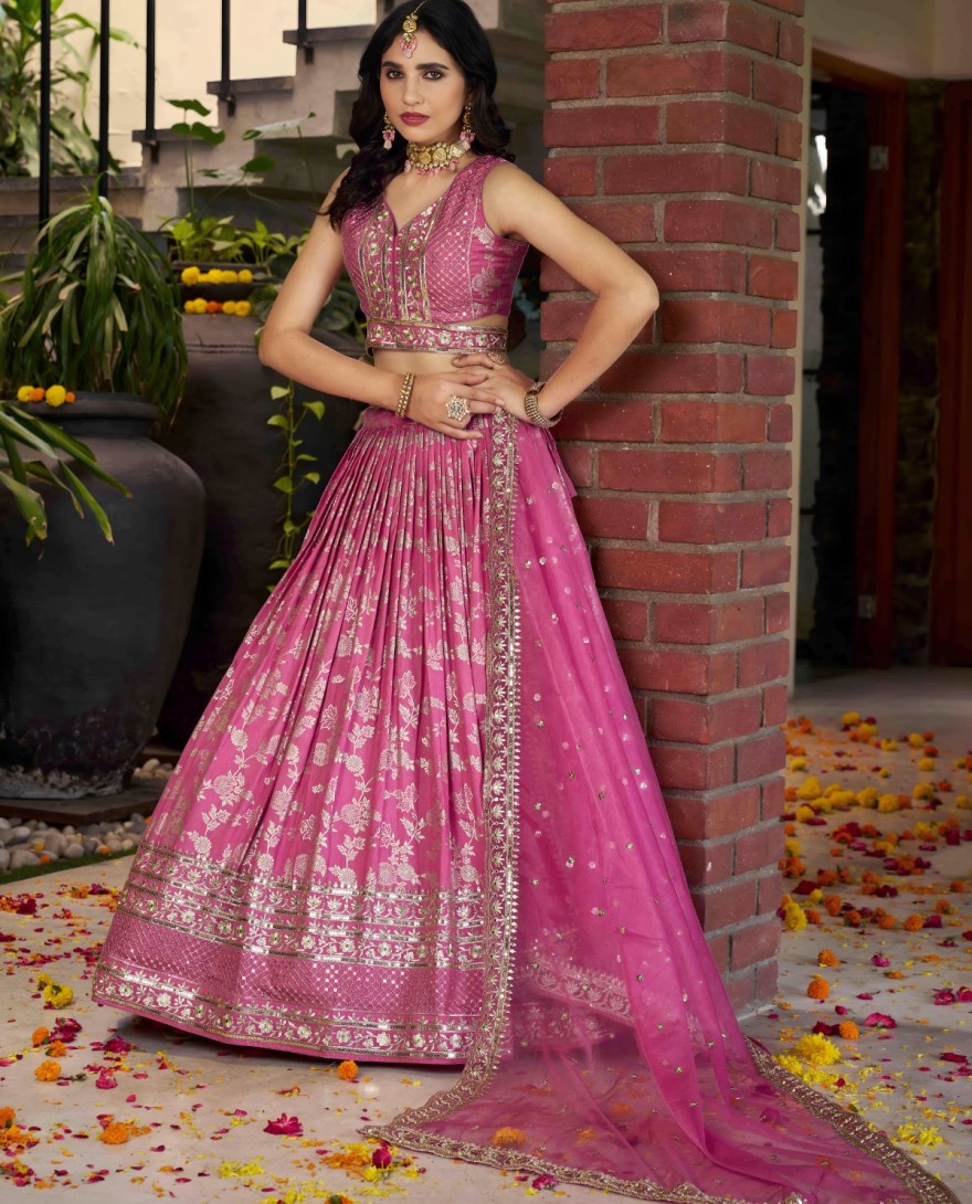 PINK - Fuchsia Jacquard Lehenga Choli