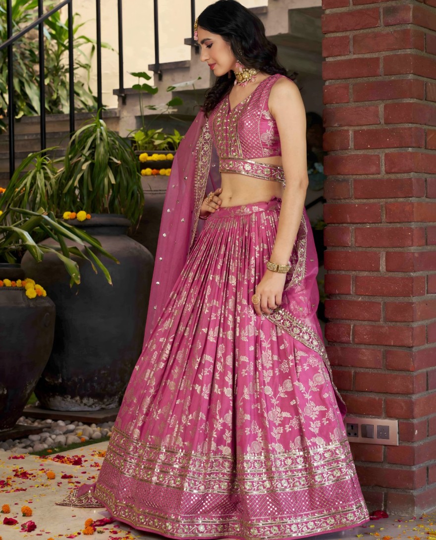 PINK - Fuchsia Jacquard Lehenga Choli