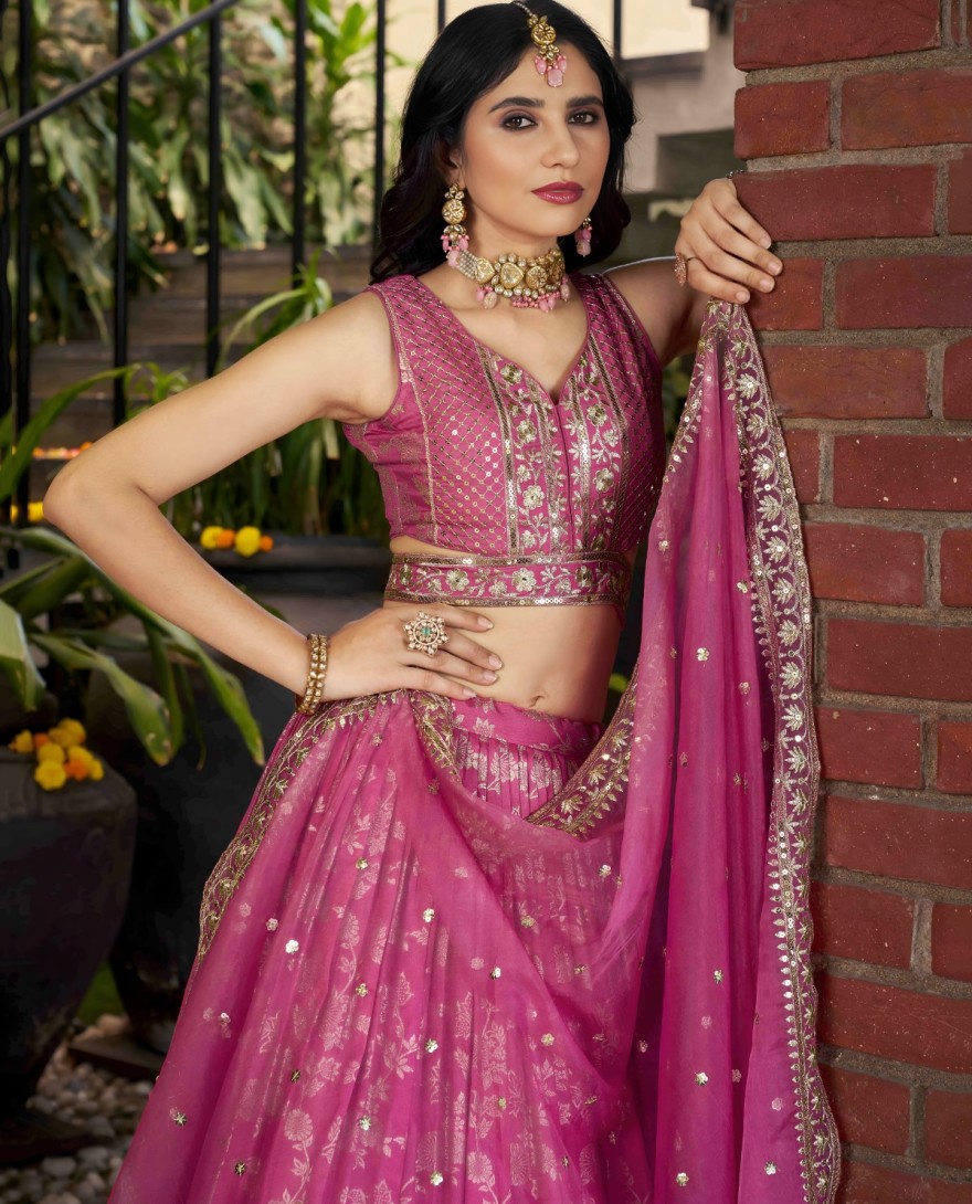 PINK - Fuchsia Jacquard Lehenga Choli