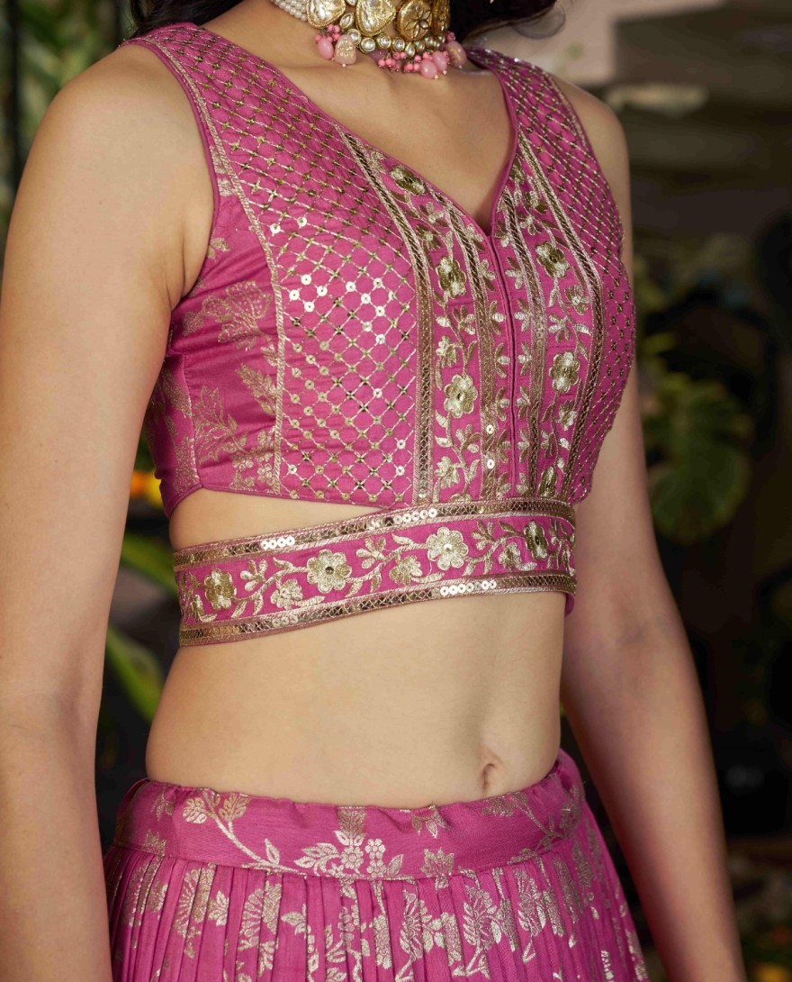 PINK - Fuchsia Jacquard Lehenga Choli