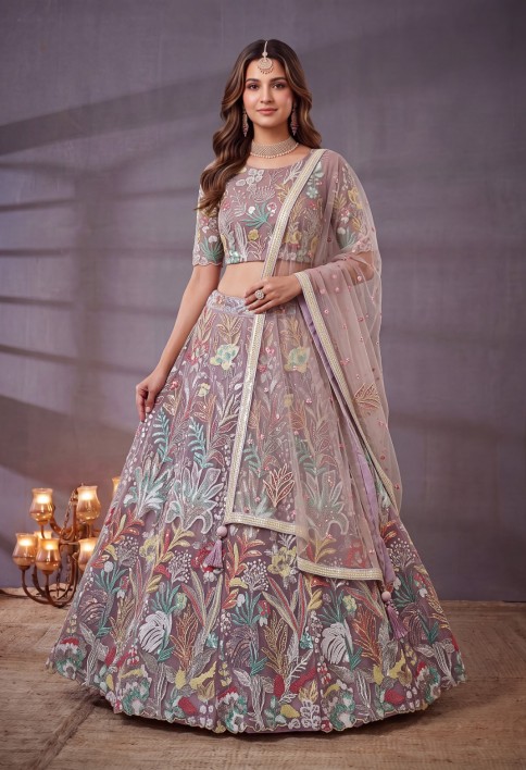 Mauve Radiant Blossom Soft Net Lehenga Choli
