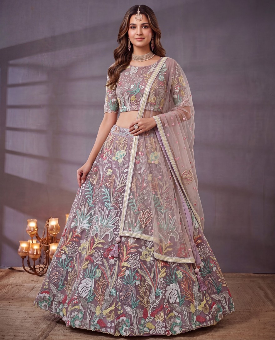 MAUVE - Mauve Radiant Blossom Soft Net Lehenga Choli