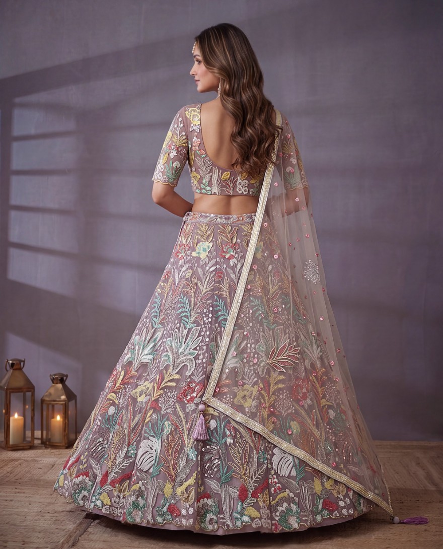 MAUVE - Mauve Radiant Blossom Soft Net Lehenga Choli