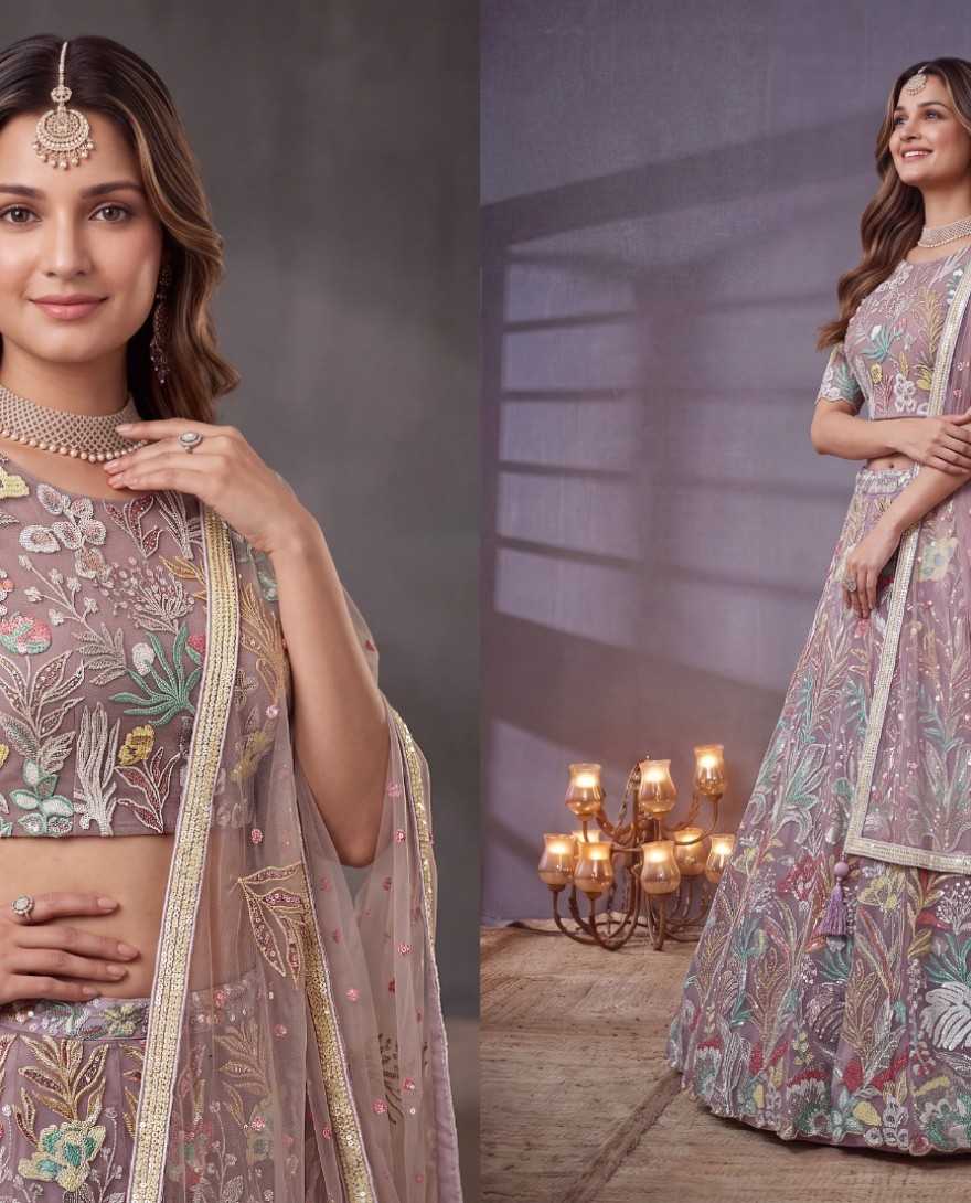 MAUVE - Mauve Radiant Blossom Soft Net Lehenga Choli