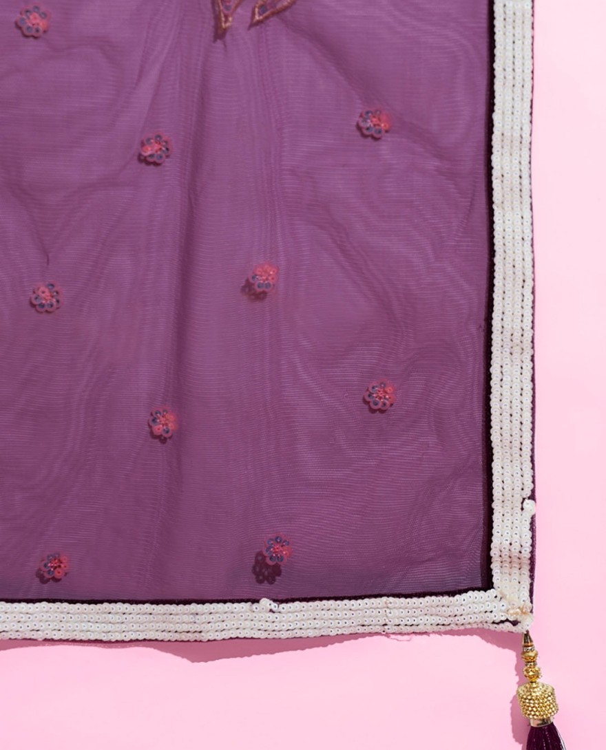 PURPLE - Majestic Wine Soft Net Floral Embroidered Designer Lehenga Choli with Dupatta for Women