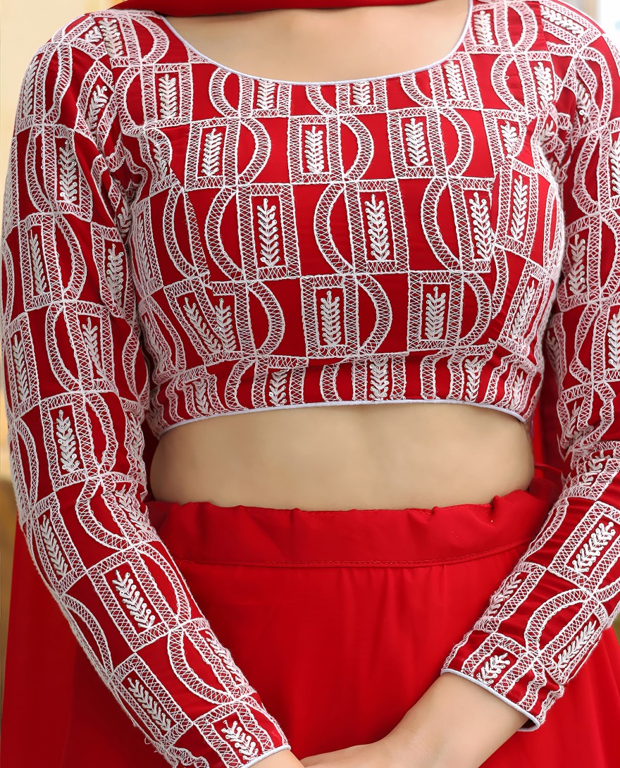 15050 - Wonderful Red Georgette Event Wear Lehenga With Embroidered Choli