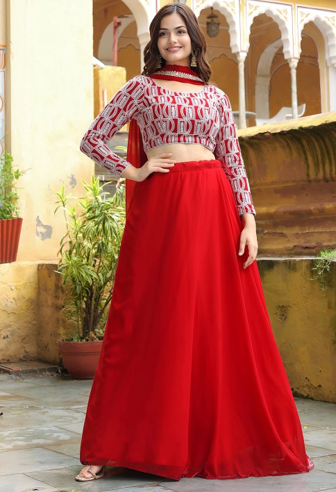 Wonderful Red Georgette Event Wear Lehenga With Embroidered Choli
